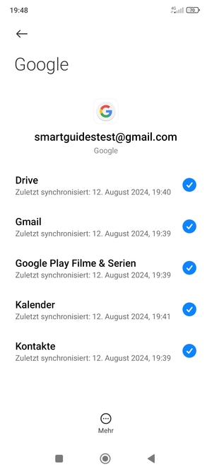 Stellen Sie sicher, dass Kontakte ausgewählt ist