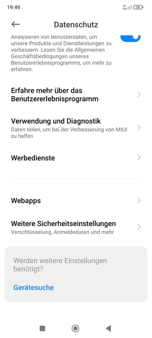 Scrollen Sie und wählen Weitere Sicherheitseinstellungen