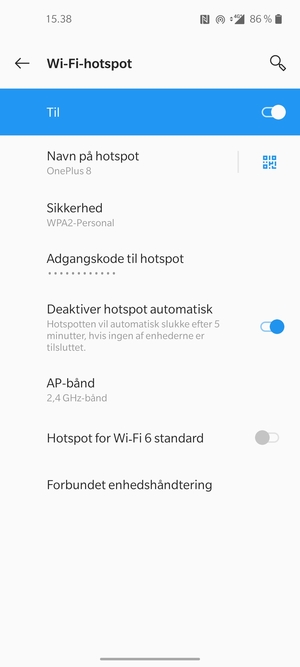 Din telefon er nu sat op til brug som modem
