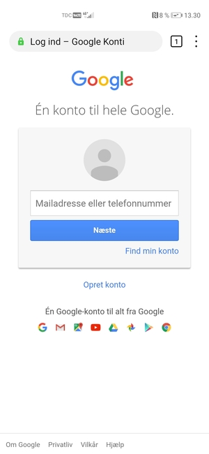 Indtast din Gmail adresse og vælg Næste