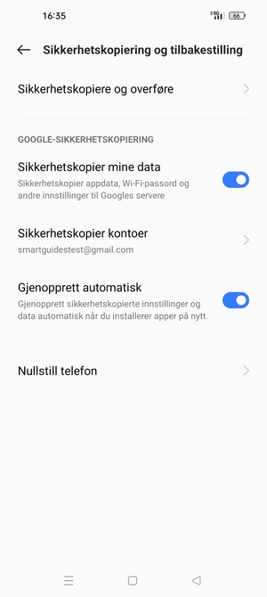 Velg Sikkerhetskopier konto