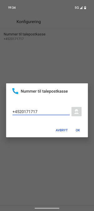 Skriv inn Nummer til talepostkasse og velg OK