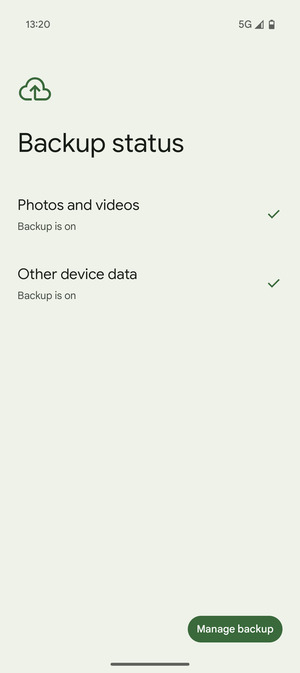 Select Manage backup
