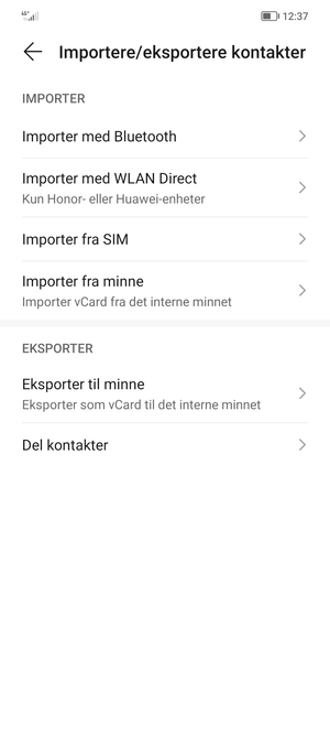 Velg Importer fra SIM