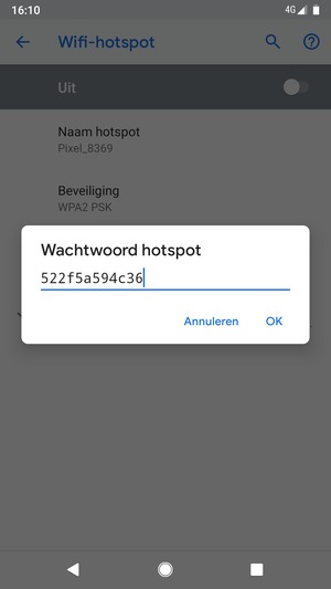 Voer een wachtwoord van een WiFi-hotspot in van ten minste 8 tekens en selecteer OK