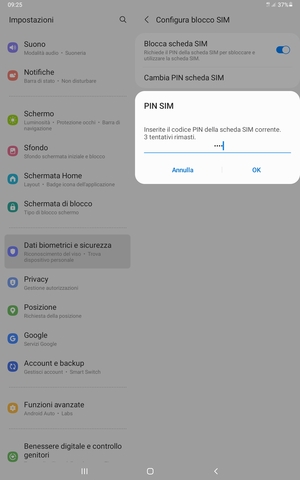 Inserisci Codice PIN della scheda SIM corrente e seleziona OK