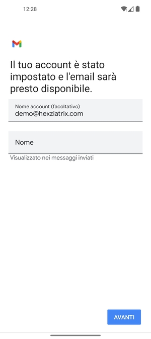 Scegli un nome per il tuo account e inserisci il tuo nome. Seleziona AVANTI