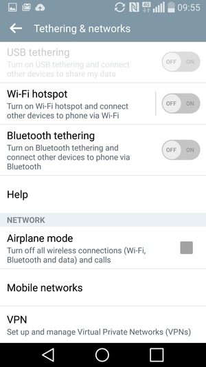 Scroll to and select Mobile networks