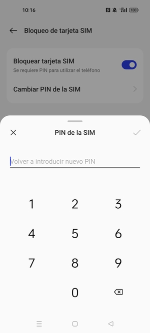 Confirme su nuevo PIN de la SIM y seleccione Aceptar