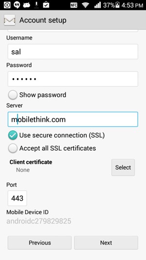 Enter the Exchange server address. Select Next