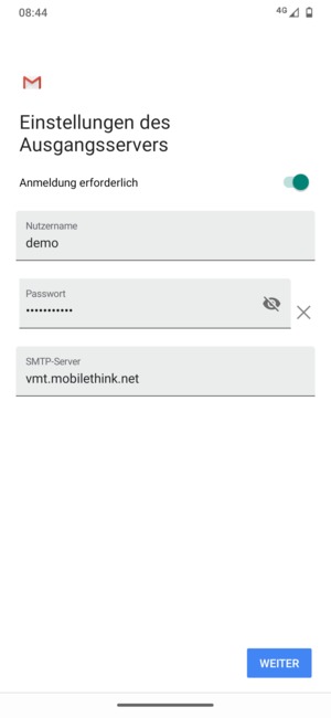 Geben Sie die Server-Adresse für ausgehende Post ein