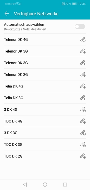 Wählen Sie einen Netzbetreiber von der Liste