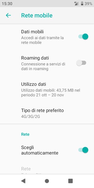 Seleziona Tipo di rete preferito