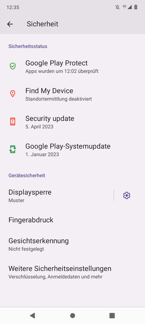 Um die PIN für die SIM-Karte zu wechseln, gehen Sie zum Sicherheit Menü zurück und wählen Sie Weitere Sicherheitseinstellungen