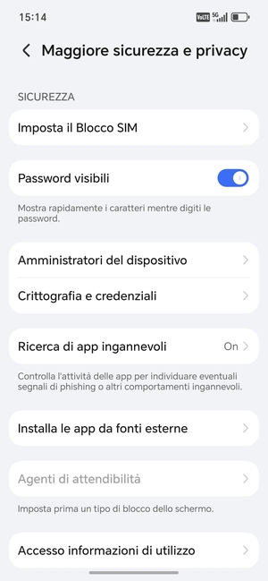 Seleziona Imposta il Blocco SIM