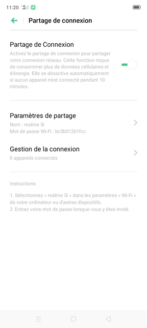 Votre téléphone est maintenant configuré pour être utilisé comme modem
