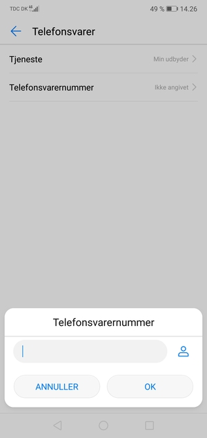 Indtast Telefonsvarernummer og vælg OK