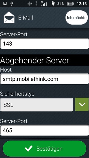 Scrollen Sie nach unten und geben Sie die Exchange Server-Adresse ein. Wählen Sie Bestätigen