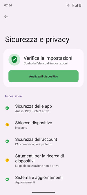 Seleziona Sblocco dispositivo