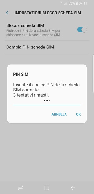 Inserisci il Codice PIN della scheda SIM corrente e seleziona OK