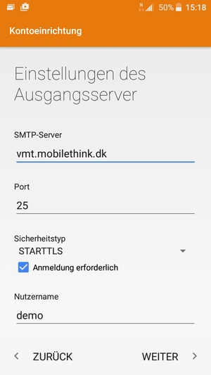 Geben Sie die Server-Adresse für ausgehende Post ein