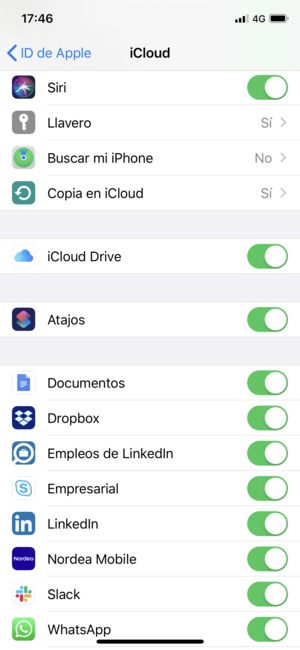 Seleccione los servicios de los que desea hacer copia de seguridad