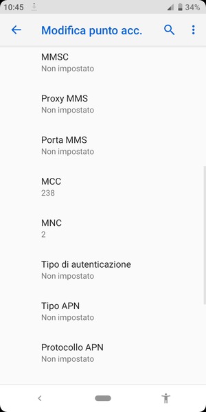 Scorri verso il basso e inserisci le informazioni di internet