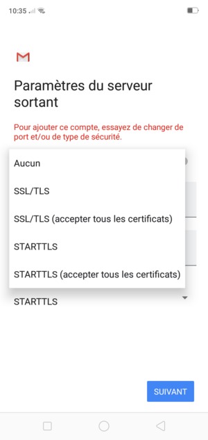 Sélectionnez Aucun puis SUIVANT