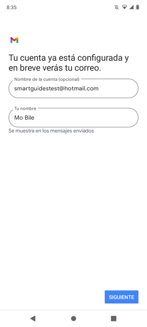 Déle a su cuenta un nombre y escriba su nombre. Seleccione SIGUENTE