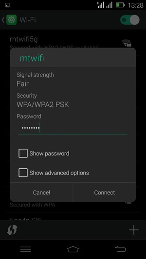 Enter the Wi-Fi password and select Connect