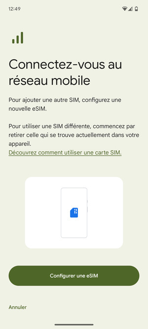 Sélectionnez Configurer une eSIM