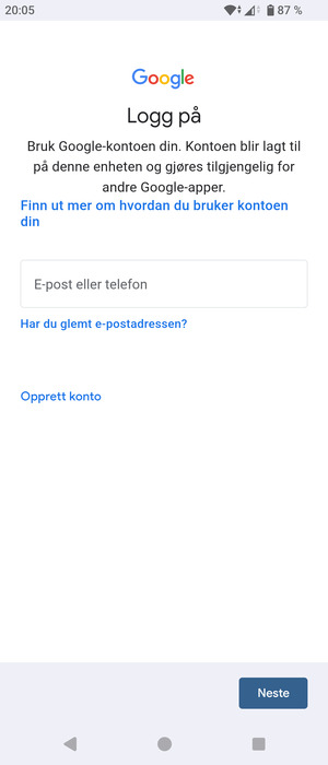 Skriv inn din Gmail-adresse og velg Neste