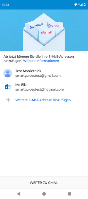 Wählen Sie WEITER ZU GMAIL