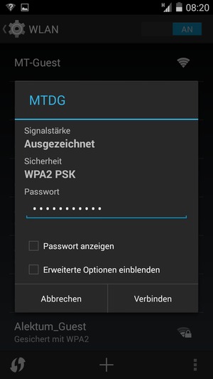 Geben Sie das WLAN-Passwort ein und wählen Sie Verbinden