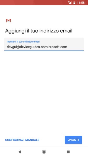 Inserisci il tuo indirizzo email e seleziona CONFIGURAZ. MANUALE