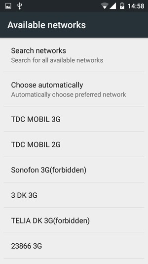 Select a network operator from the list