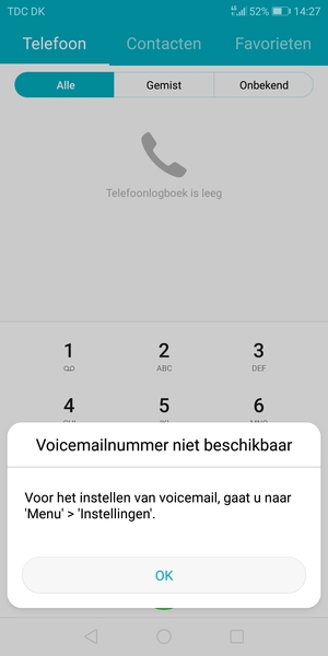 Als uw voicemail niet geïnstalleerd is, selecteert u OK