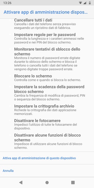 Scorri e seleziona Attiva app di amministrazione di questo dispositivo