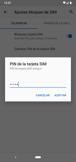 Introduzca PIN de tarjeta SIM antiguo y seleccione ACEPTAR