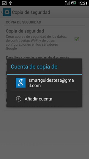 Seleccione su cuenta de copia de seguridad