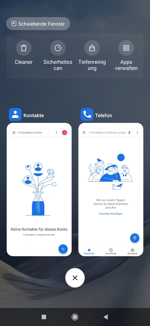 Wählen Sie das Symbol Löschen, um alle laufende Apps zu schließen