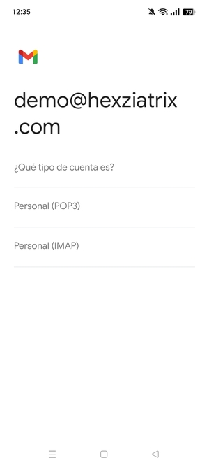 Seleccione Personal (POP3) o Personal (IMAP)