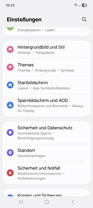Scrollen Sie und wählen Sie Sicherheit und Datenschutz