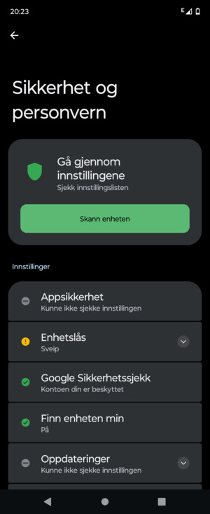 For å aktivere skjermlåsen, gå til Sikkerhet og personvern-menyen og velg Enhetslås