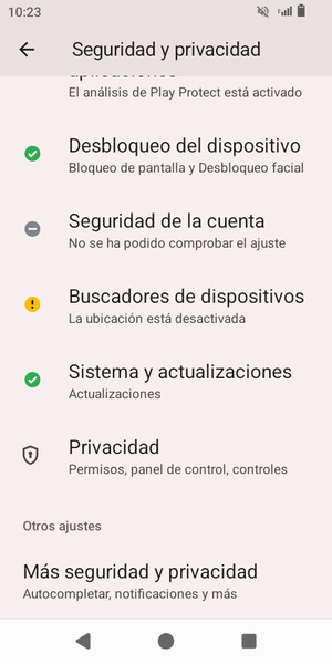 Para cambiar el PIN de la tarjeta SIM, vaya al menú Seguridad y privacidad y desplácese y seleccione Más seguridad y privacidad