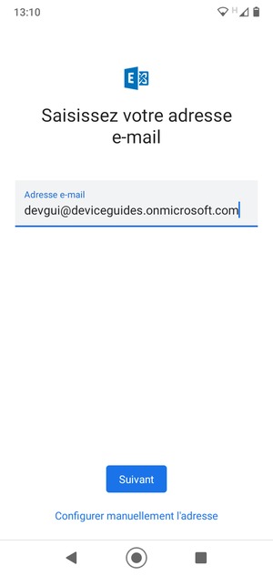 Saisissez votre adresse e-mail et sélectionnez Configurer manuellement l'adresse