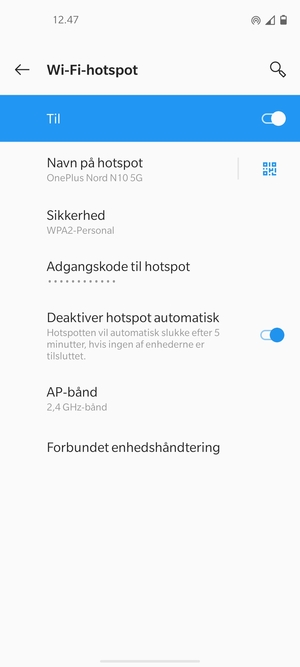 Din telefon er nu sat op til brug som modem