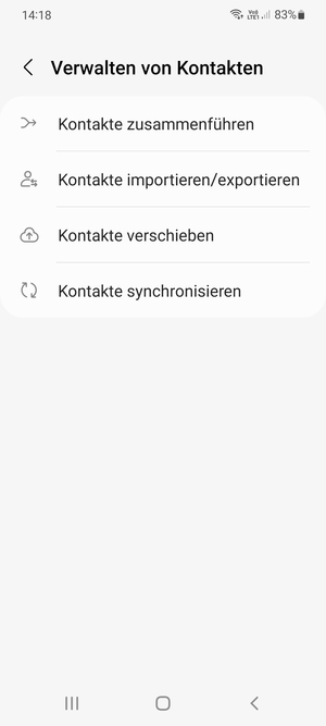 Wählen Sie Kontake importieren/exportieren