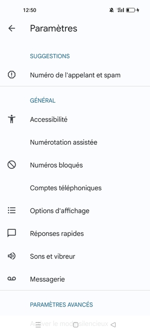 Faites défiler et sélectionnez Messagerie