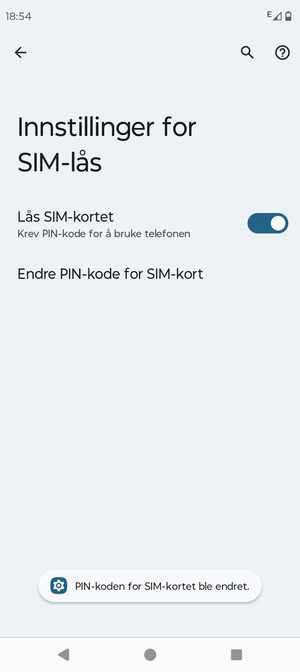 Din PIN-kode for SIM-kort er endret